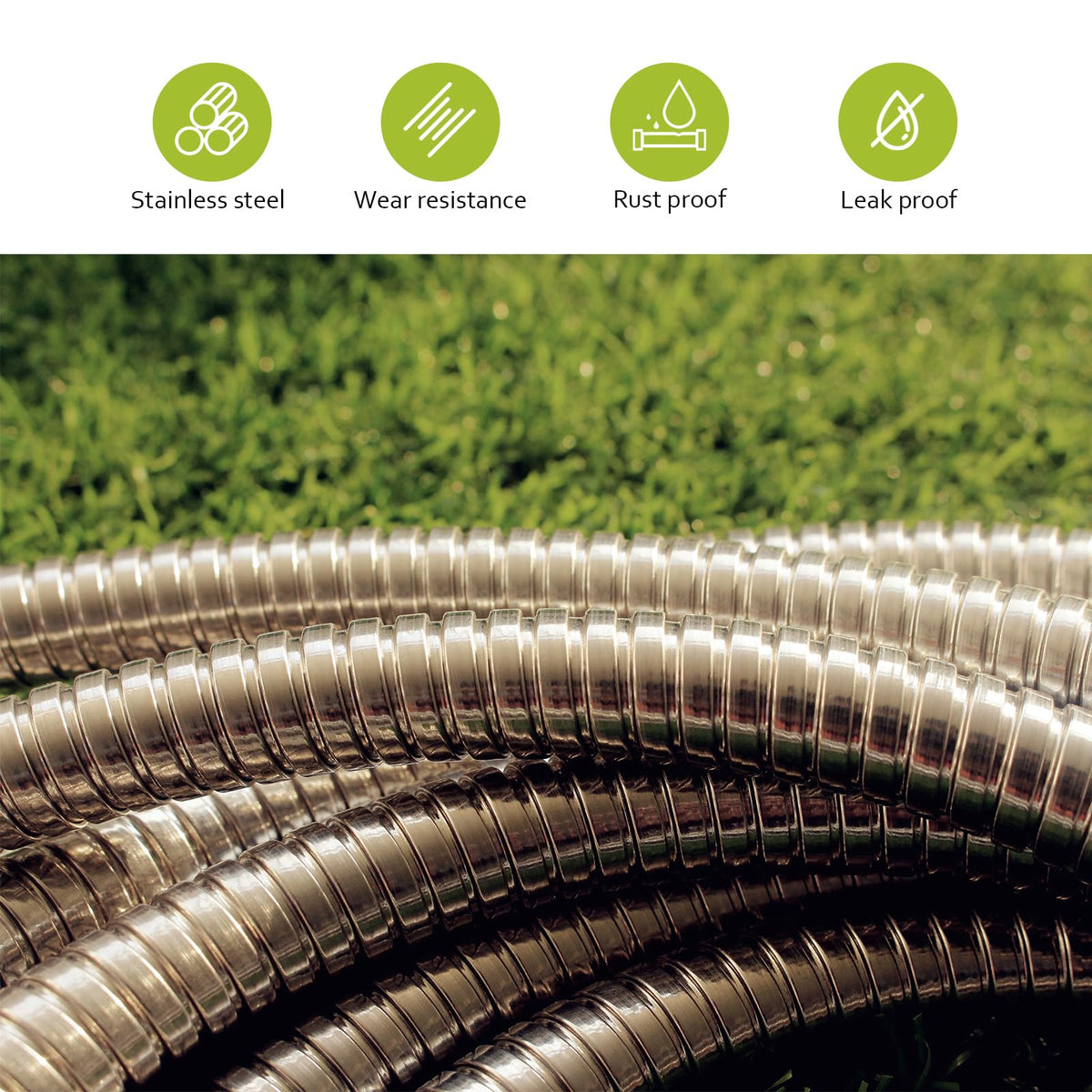Relxitl no-kink design metal hose stays flexible and tangle-free for easy watering.