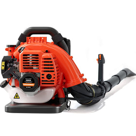Relxxon gas-powered backpack blower with 52cc engine for heavy leaf debris removal.