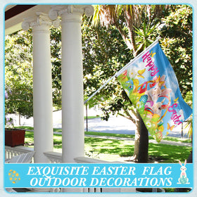 Remagr Easter flag fluttering in breeze creates lively curb appeal.