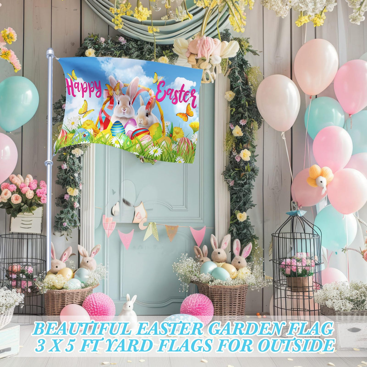 Remagr Easter flag yard display for homes, stores, parks.