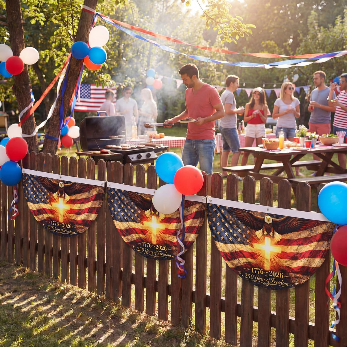 Remagr fence decor flag set ideal for celebrating 250 years of freedom