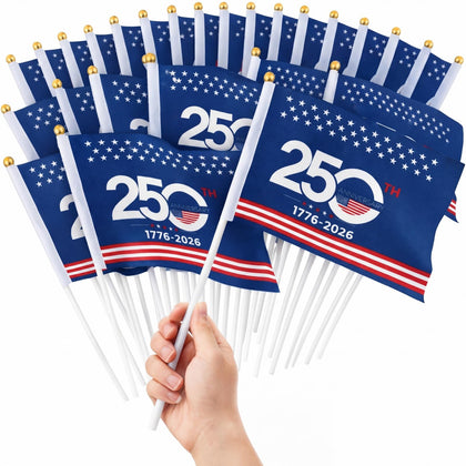 Remagr mini 250th anniversary flag 4x6 inch on PVC stick, ideal for tabletop decor.