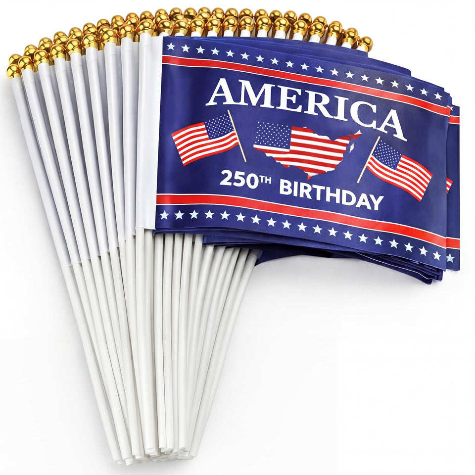 Remagr mini USA flag for 250th anniversary display on a table.