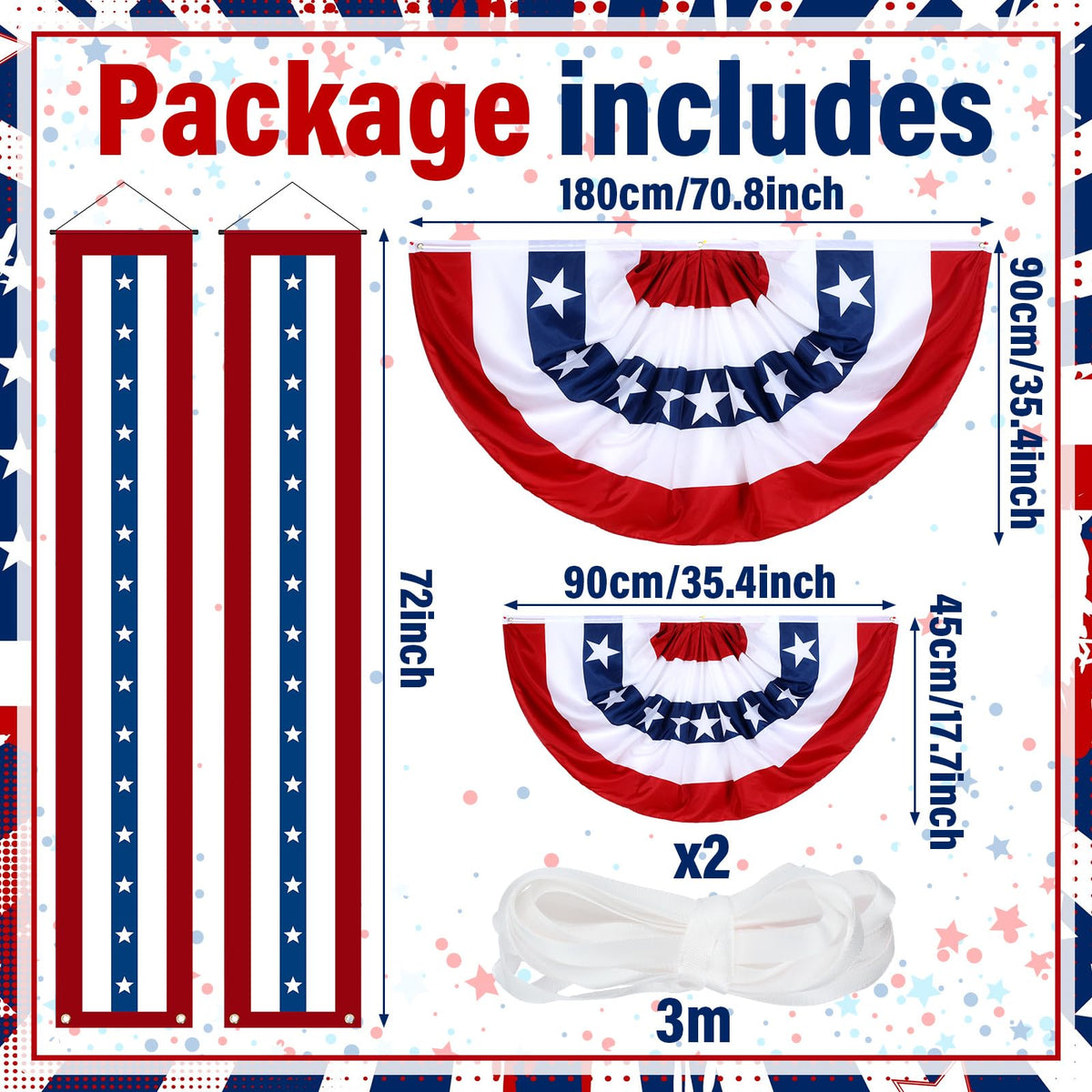 Remagr pleated flag fan 3-piece set adds patriotic flair to porches and entryways.