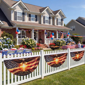 Remagr porch banner highlights eagle motif for outdoor curb appeal
