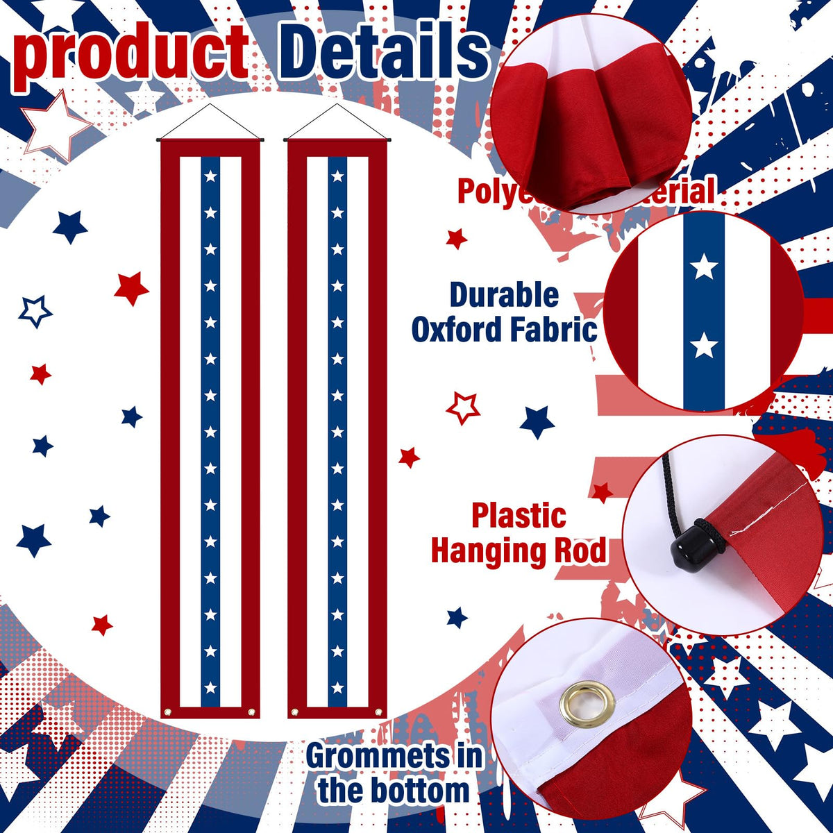 Remagr red white blue patriotic decor creates bold, festive outdoor accents.