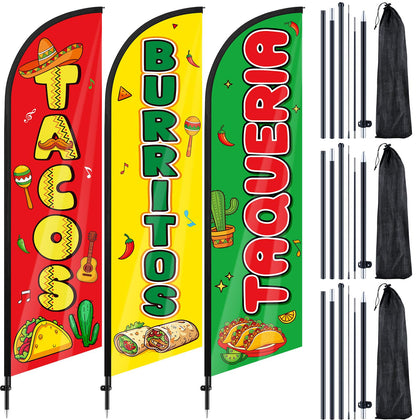 Remagr 3pc flag set for tacos and burritos boosts outdoor visibility.