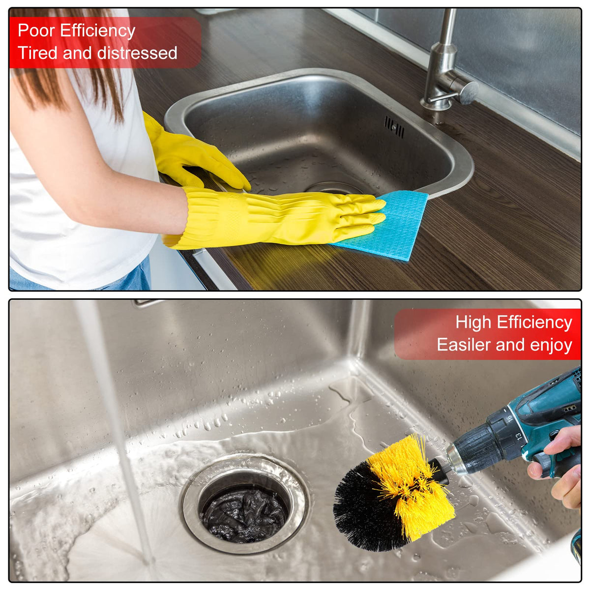 Remerry drill brush helps remove stubborn stains on various surfaces.