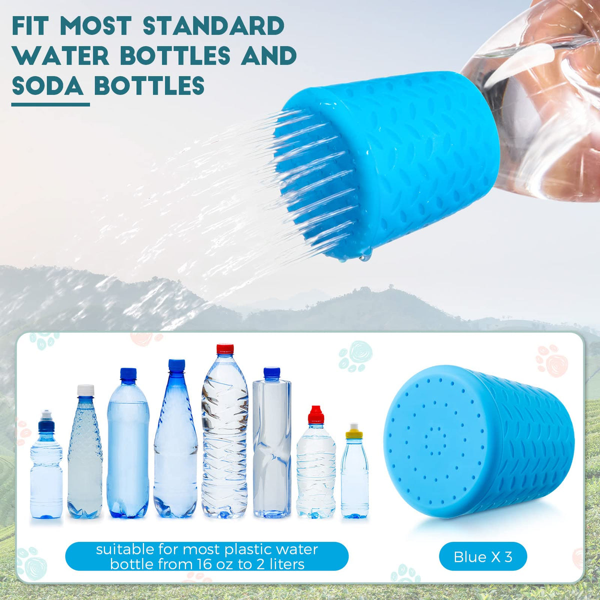 Remerry portable dog shower head in sky blue used during camping to wash a dog.