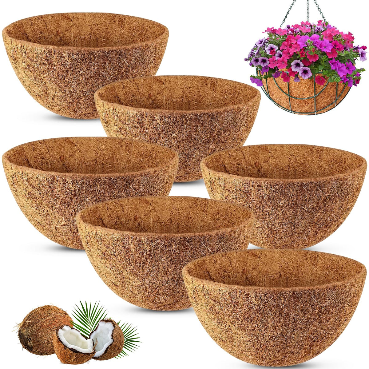 REMIAWY 10-inch round coco liner ready for hanging baskets with breathable moisture retention.