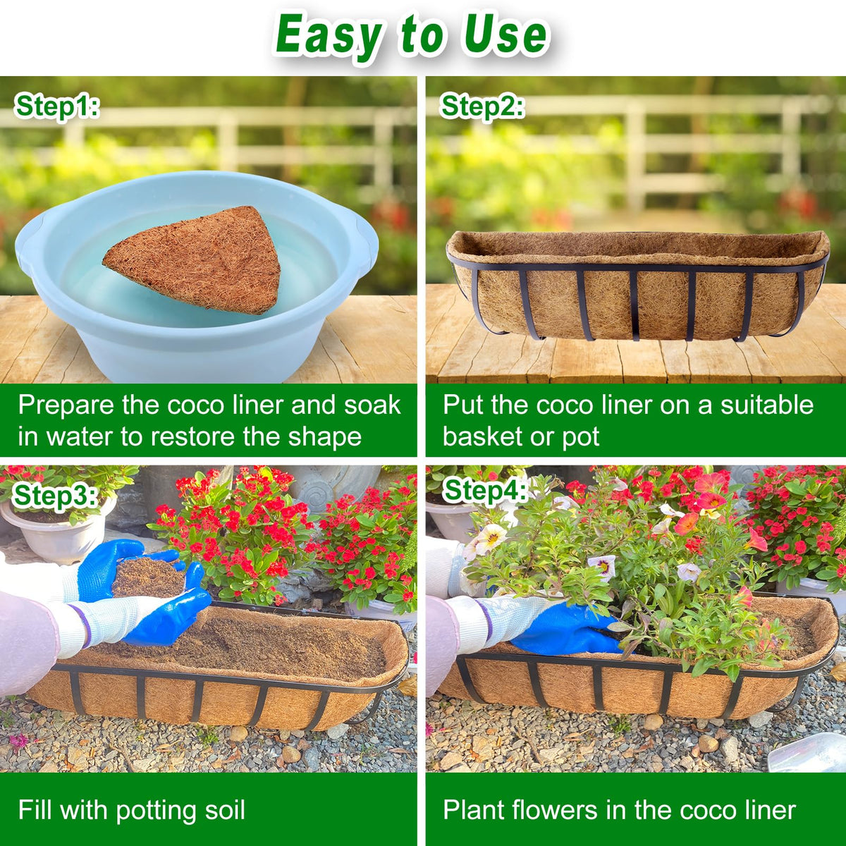 REMIAWY Coco Liners on a window box add natural texture for outdoor decor