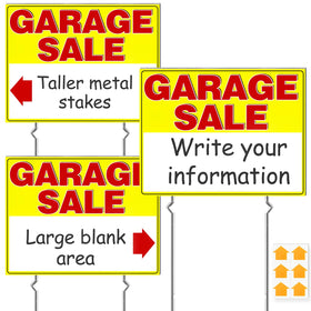 REMIAWY garage sale sign yellow front view for high visibility outdoors.