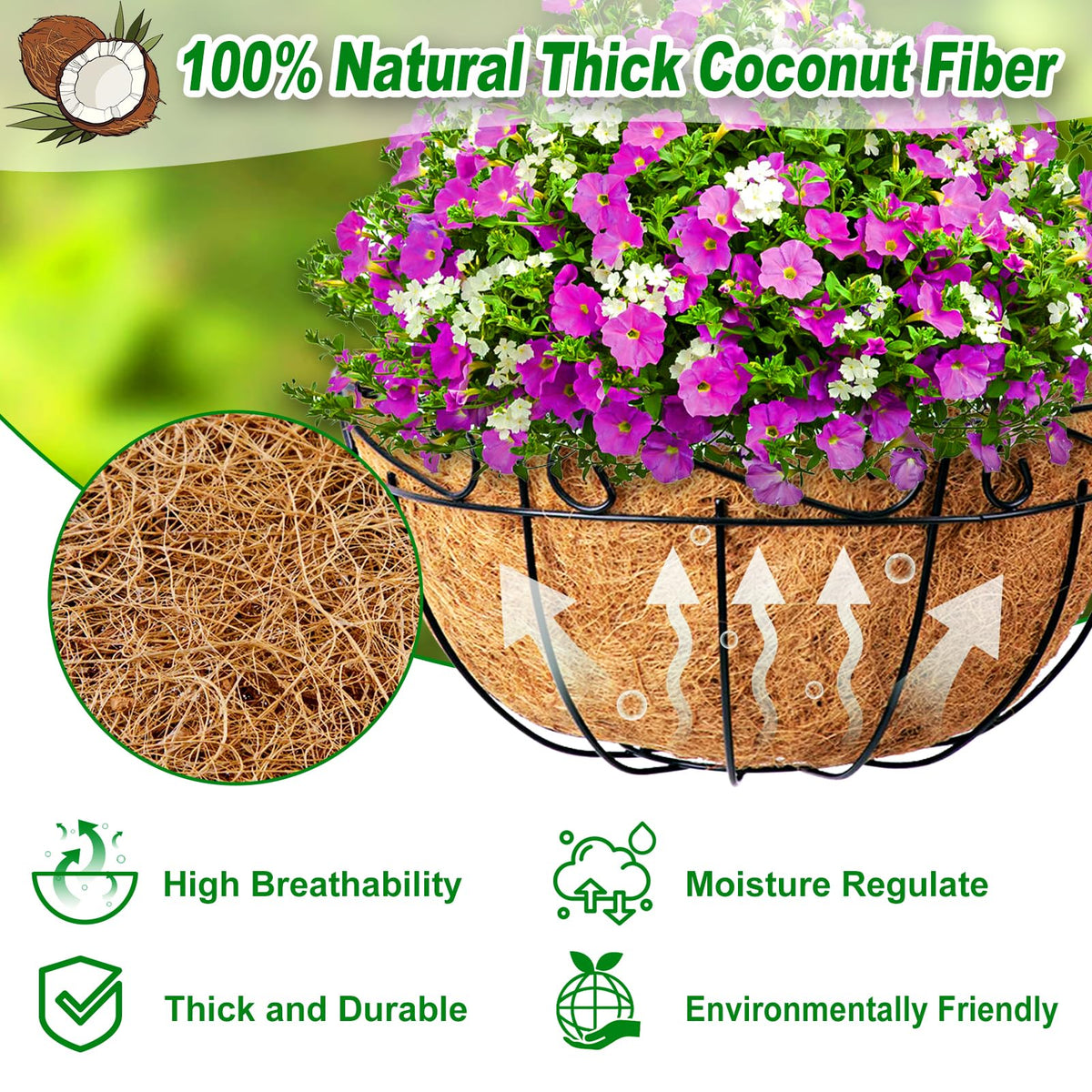 REMIAWY hanging basket coconut liner pack ready for easy mold and use.