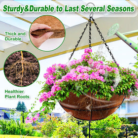 REMIAWY natural coir fiber liner emphasizes durability for outdoor garden setups.