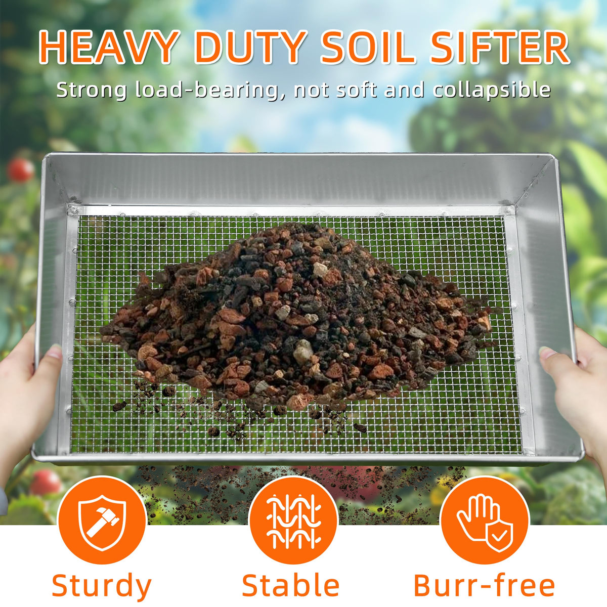 REMIAWY soil sifter large 17x11 showcasing sturdy construction for heavy loads