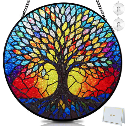 REMIAWY life tree stained glass 8-inch panel brings colorful sunlight into your window.