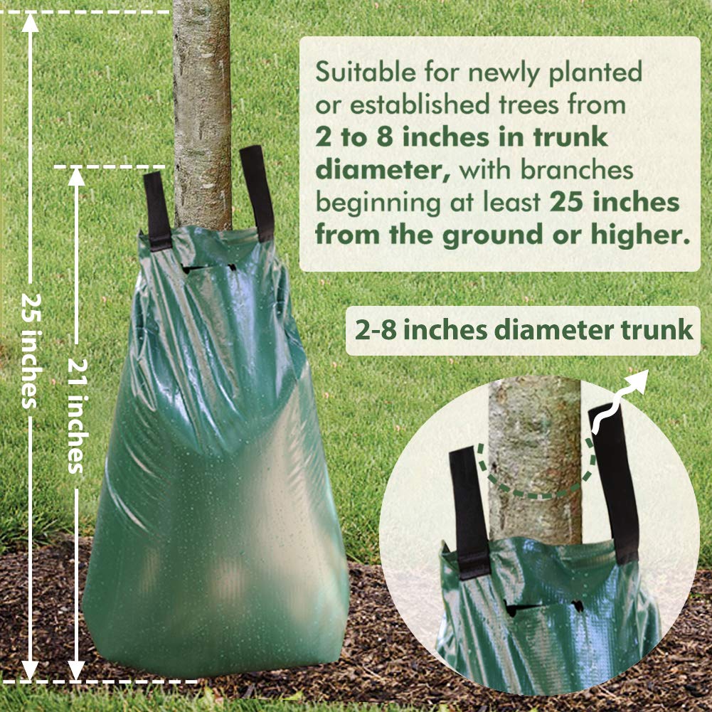 REMIAWY Tree Watering Bag 20-gallon capacity delivers slow release over hours.