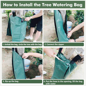 REMIAWY Tree Watering Bag wrap-around-tree demonstrates flexible placement for uneven trunks.
