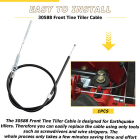 Remolean front tine control cable linking handle to transmission for reliable control.