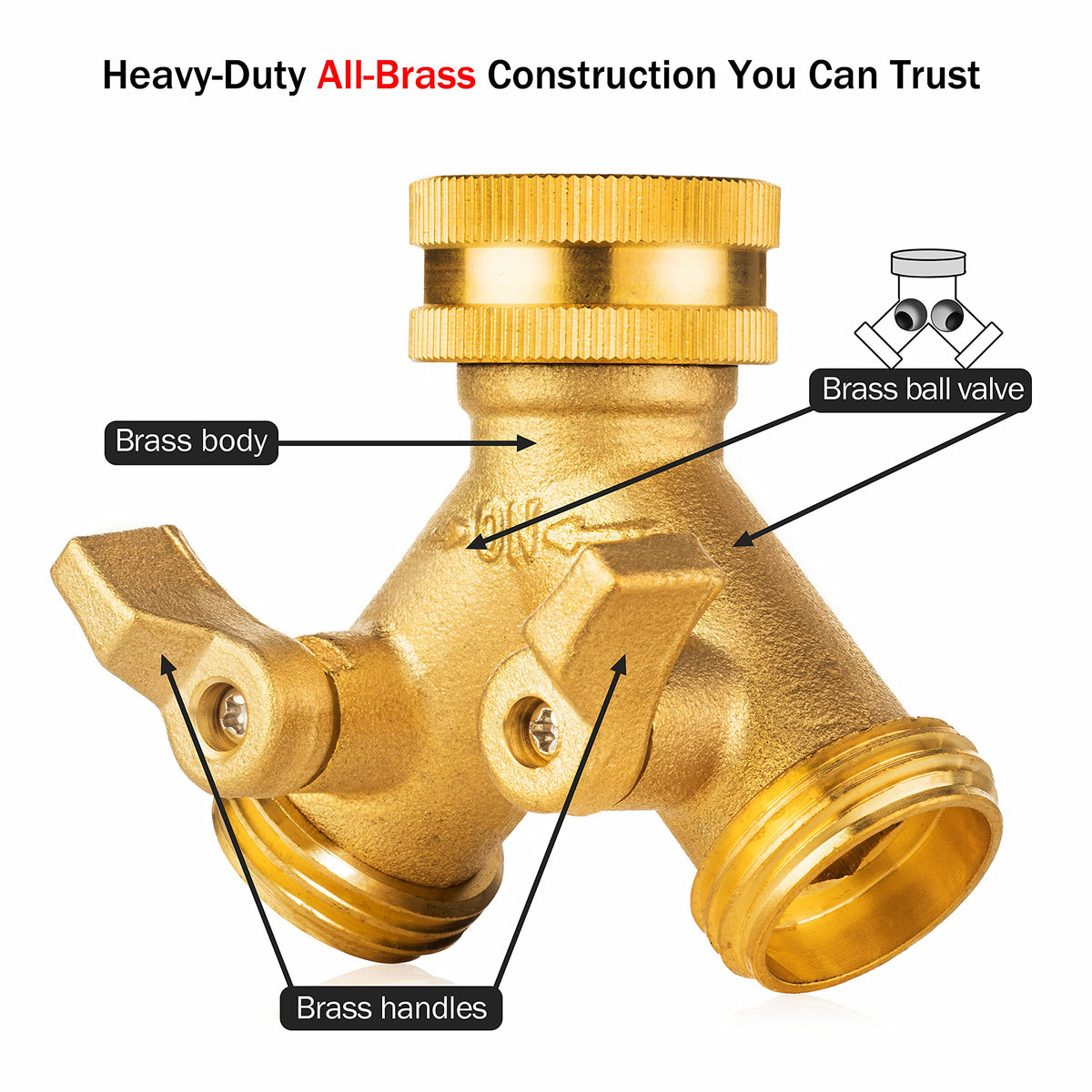 Renator brass hose splitter with large handles for easy operation during gardening