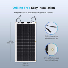 Renogy 100W for vans and cabins with flexible mounting.
