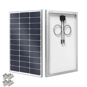 Renogy 100W N-Type panel front view highlights high-efficiency cells for RV installs.