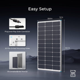 Renogy 100W N-Type panel packaging includes mounting brackets for quick setup.