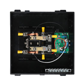 Renogy 30A transfer switch in use in an RV scene highlights automatic source switching.
