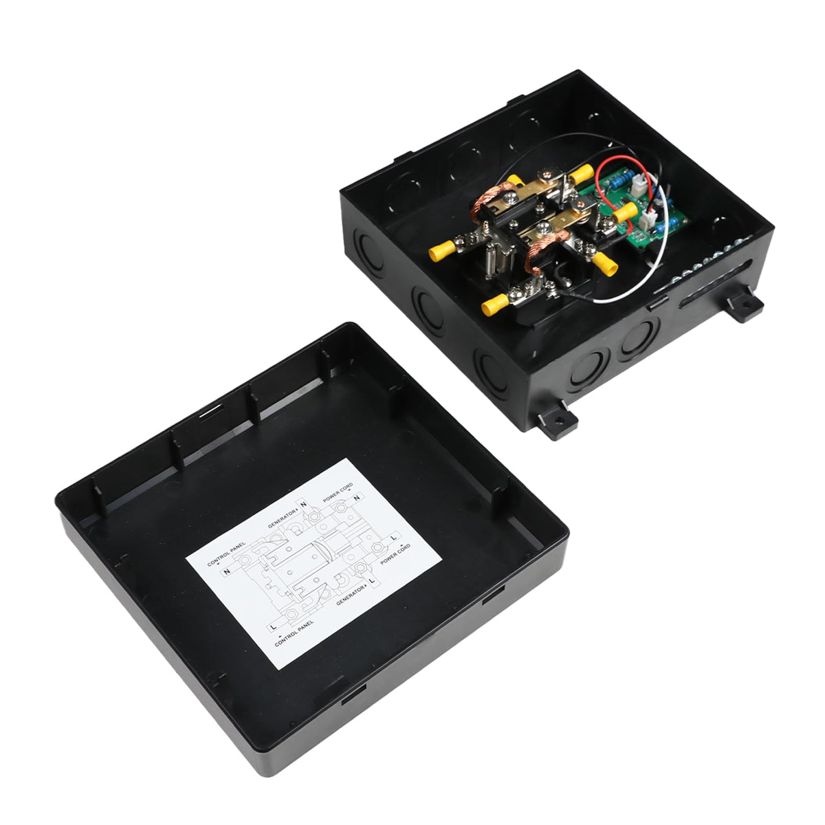 Renogy 30A transfer switch installation angle demonstrates simple mounting for reliable shore or generator power.