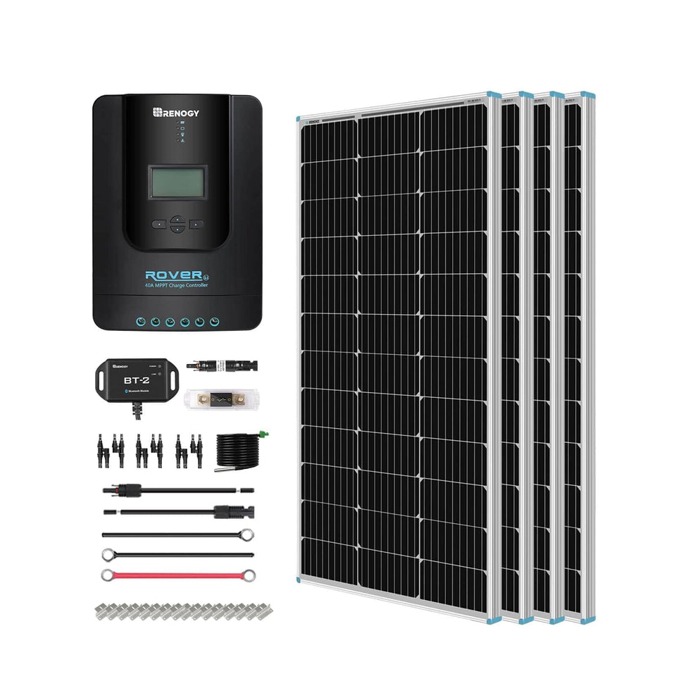 Renogy 400W panel front view, sturdy glass and frame for all weather power