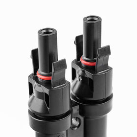 Close-up of Renogy Y-connector showing MMF and FFM contacts for tight connections
