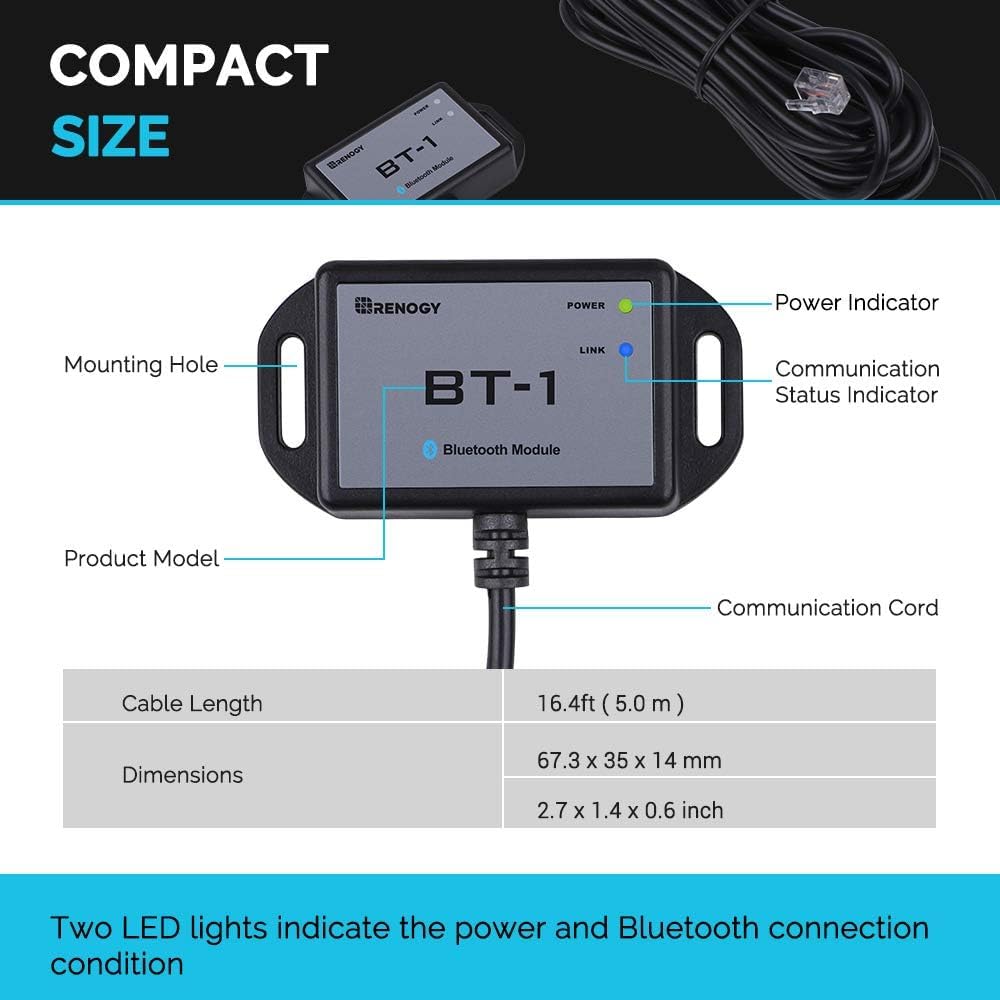Renogy BT-1 provides an 82ft range for flexible monitoring of multi-controller setups