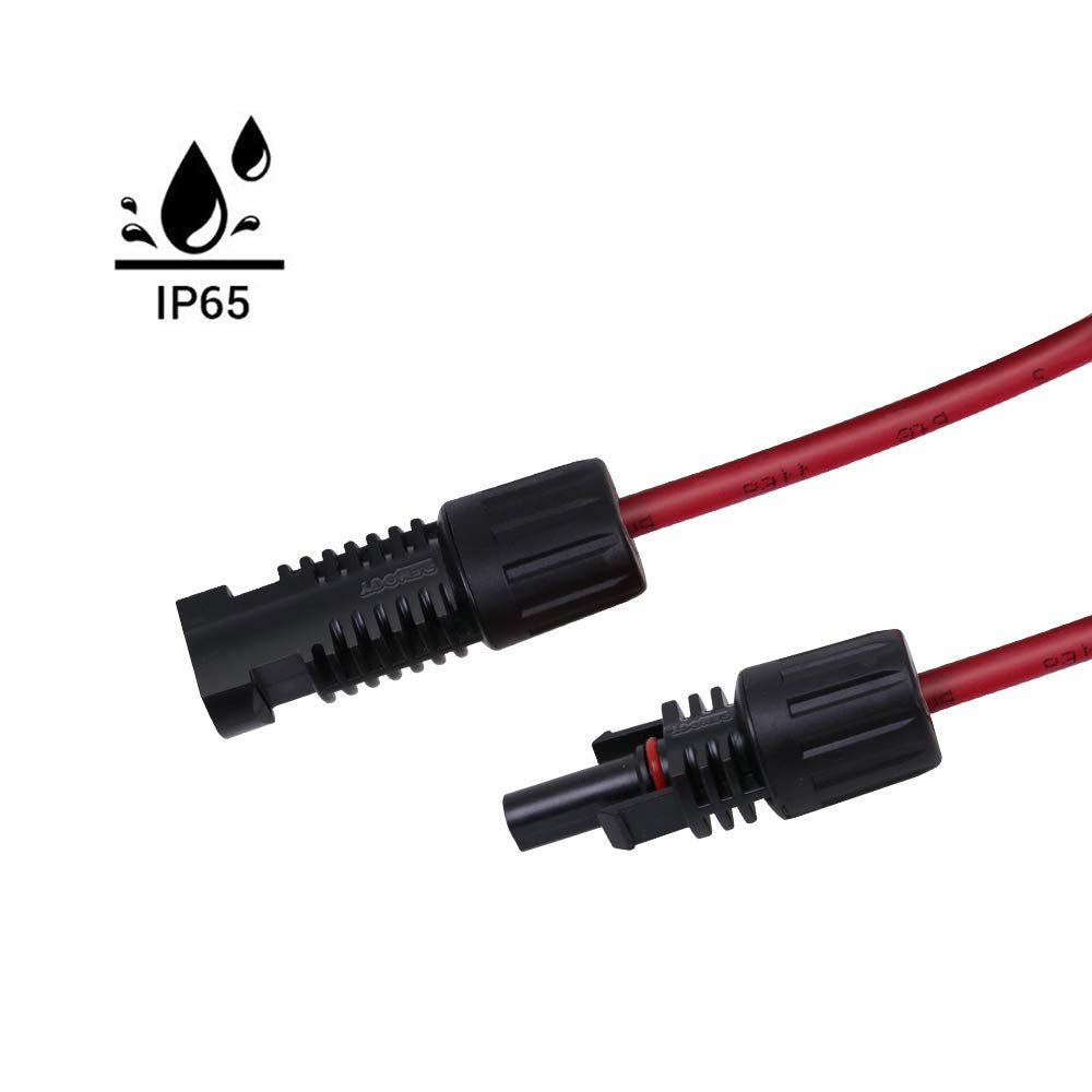 Renogy extension ends show male and female connectors for easy panel-to-controller hookup