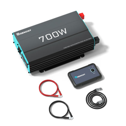 Renogy P2 700W front view shows compact, rugged inverter for off-grid use.