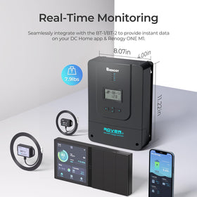Renogy Rover 60A MPPT controller LCD display detail for real-time management.