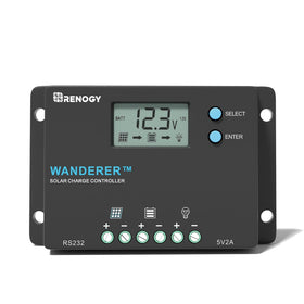 Renogy Wanderer 10A front view shows compact design for RV installations.