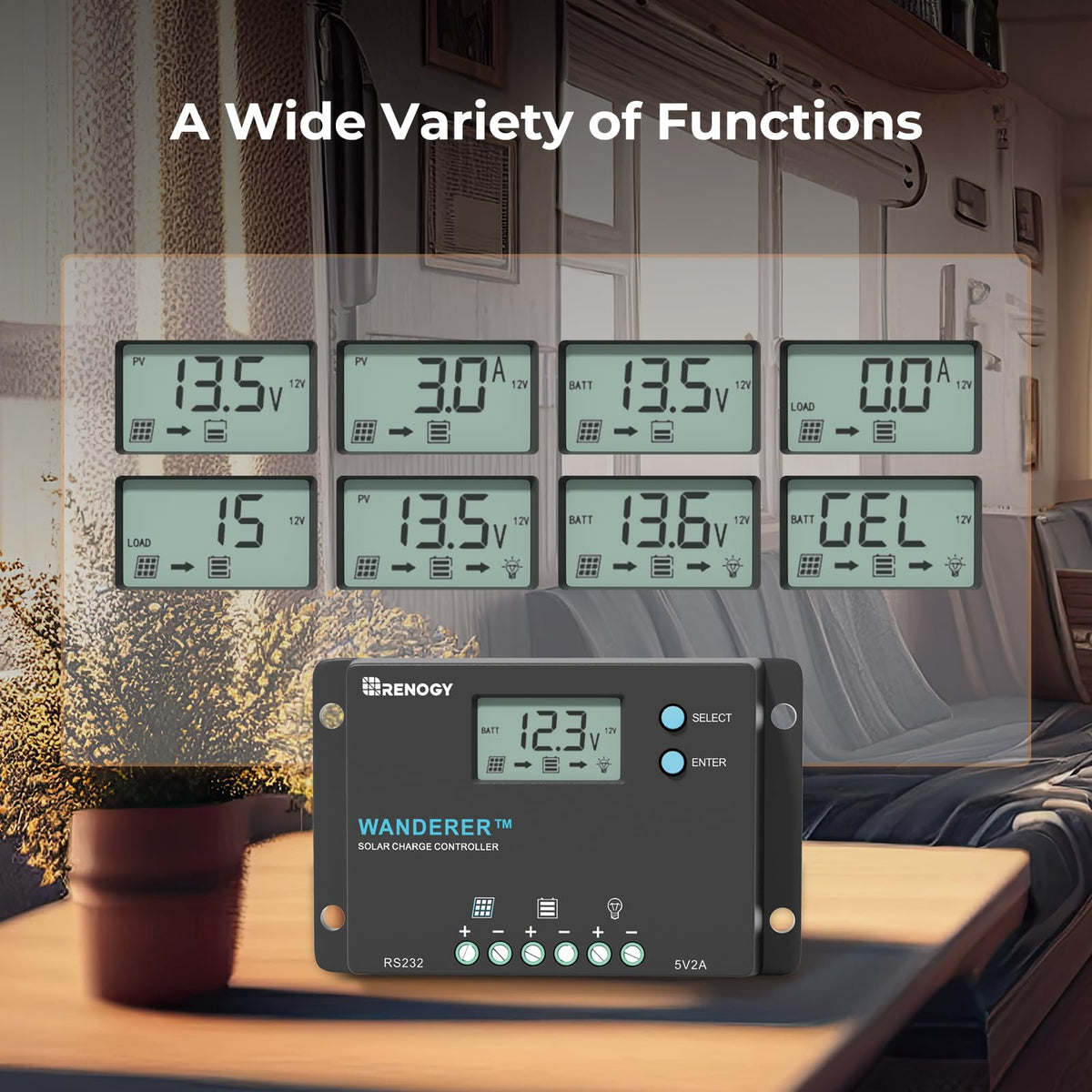 Renogy Wanderer 10A rugged body withstands outdoor marine use.