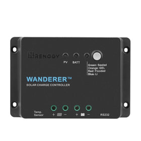 Renogy Wanderer Li 30A PWM controller front view showing compact design for lithium charging
