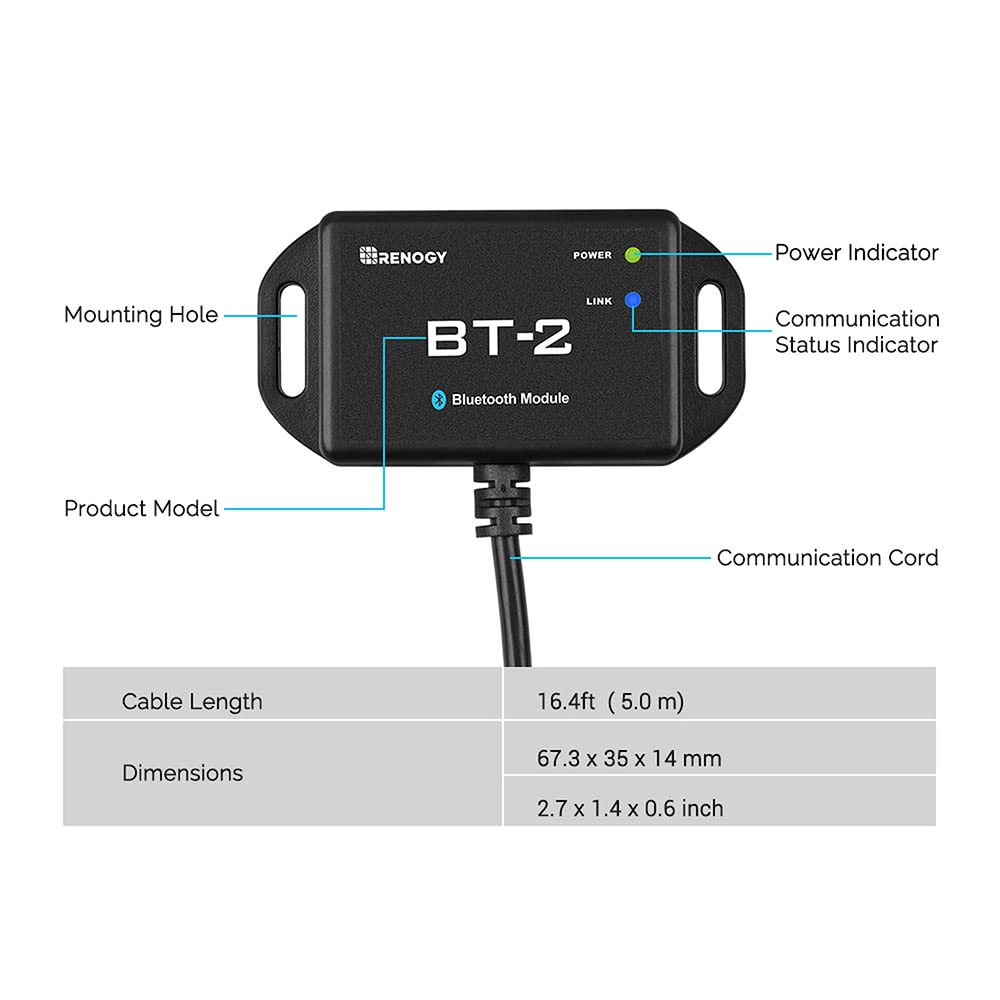 RENOGY REGO BT-2 includes a 16.4 ft cable