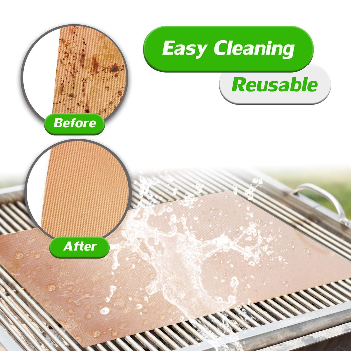 Renook copper grill mats illustrating heat resistance during grilling