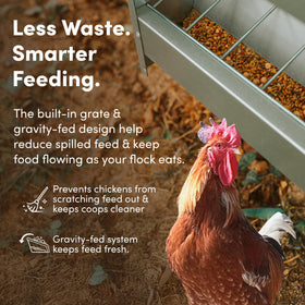 RentACoop 10lb capacity trough feeder ready for pellets, crumbles, or scratch grains