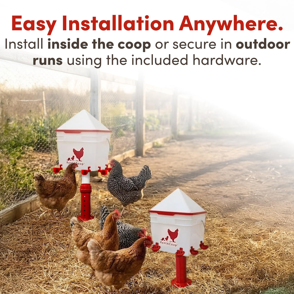 RentACoop anti-roost cone closeup emphasizing clean coop access