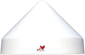 RentACoop anti-roost cone on round bucket demonstrates easy installation for DIY setups.