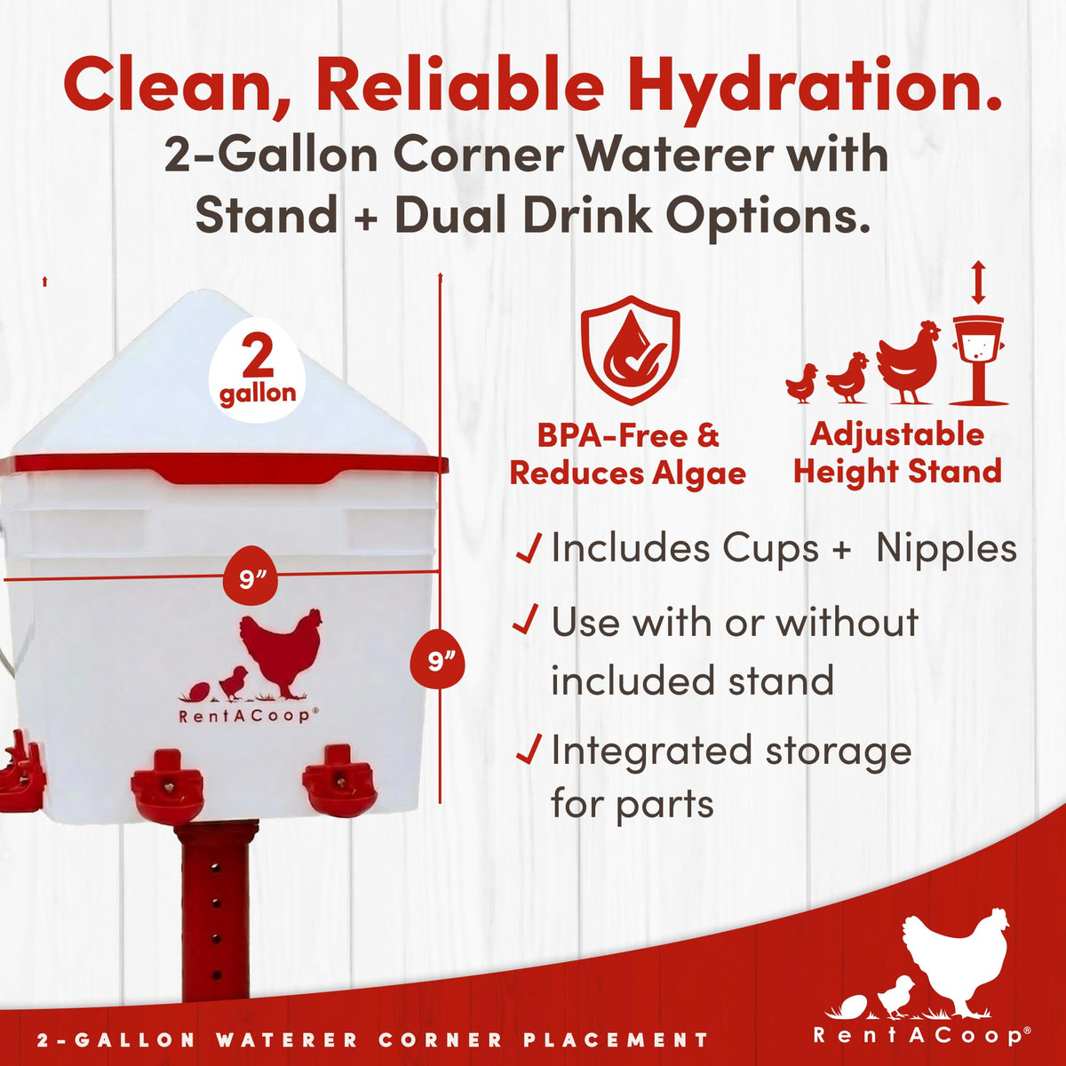 RentACoop auto-fill cups closeup showing consistent drinking setup