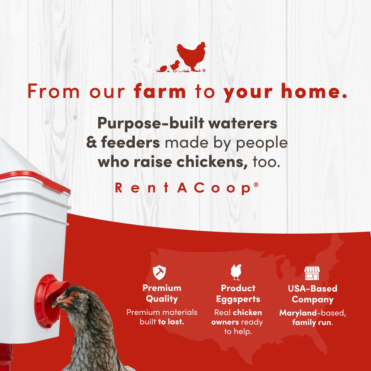 RentACoop box contents include feeder, rain hoods, anti-roost cone
