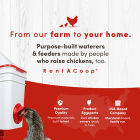 RentACoop box contents include feeder, rain hoods, anti-roost cone