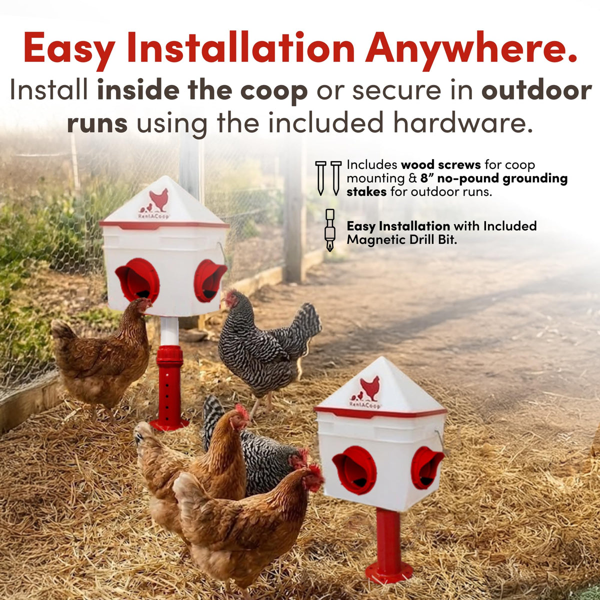 RentACoop Chick2Chicken anti-roost cone reduces roosting disturbances near feeder