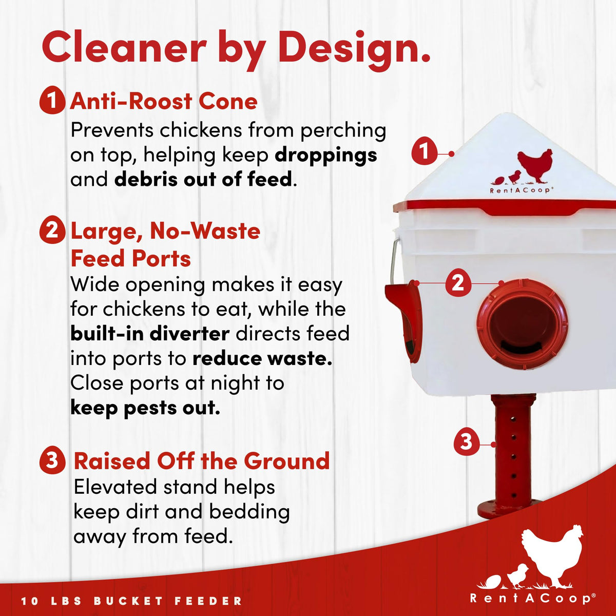 RentACoop Chick2Chicken built-in diverter directs feed toward ports