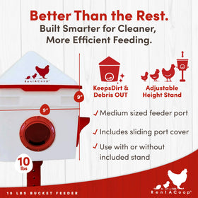 RentACoop Chick2Chicken feeder top view highlighting the sturdy adjustable stand