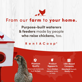 RentACoop Chick2Chicken hooded design reduces waste and keeps feed contained